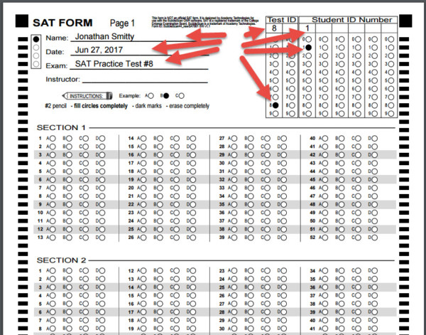 SAT answer sheet prefilled – BubbleScan